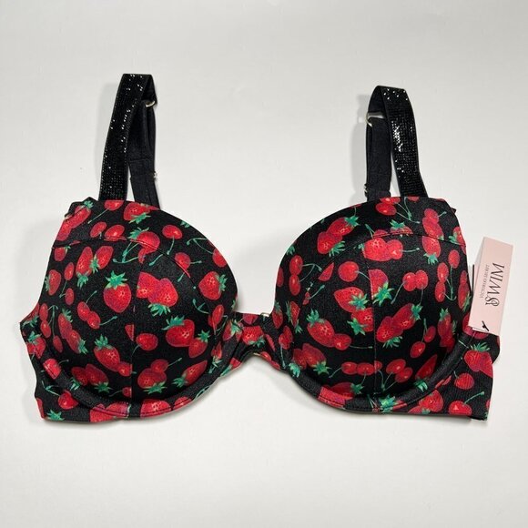 Victoria Secret 34A S SEXY TEE Push Up Bikini Top Bottom Set Shine Strap Cherry - Picture 7 of 10